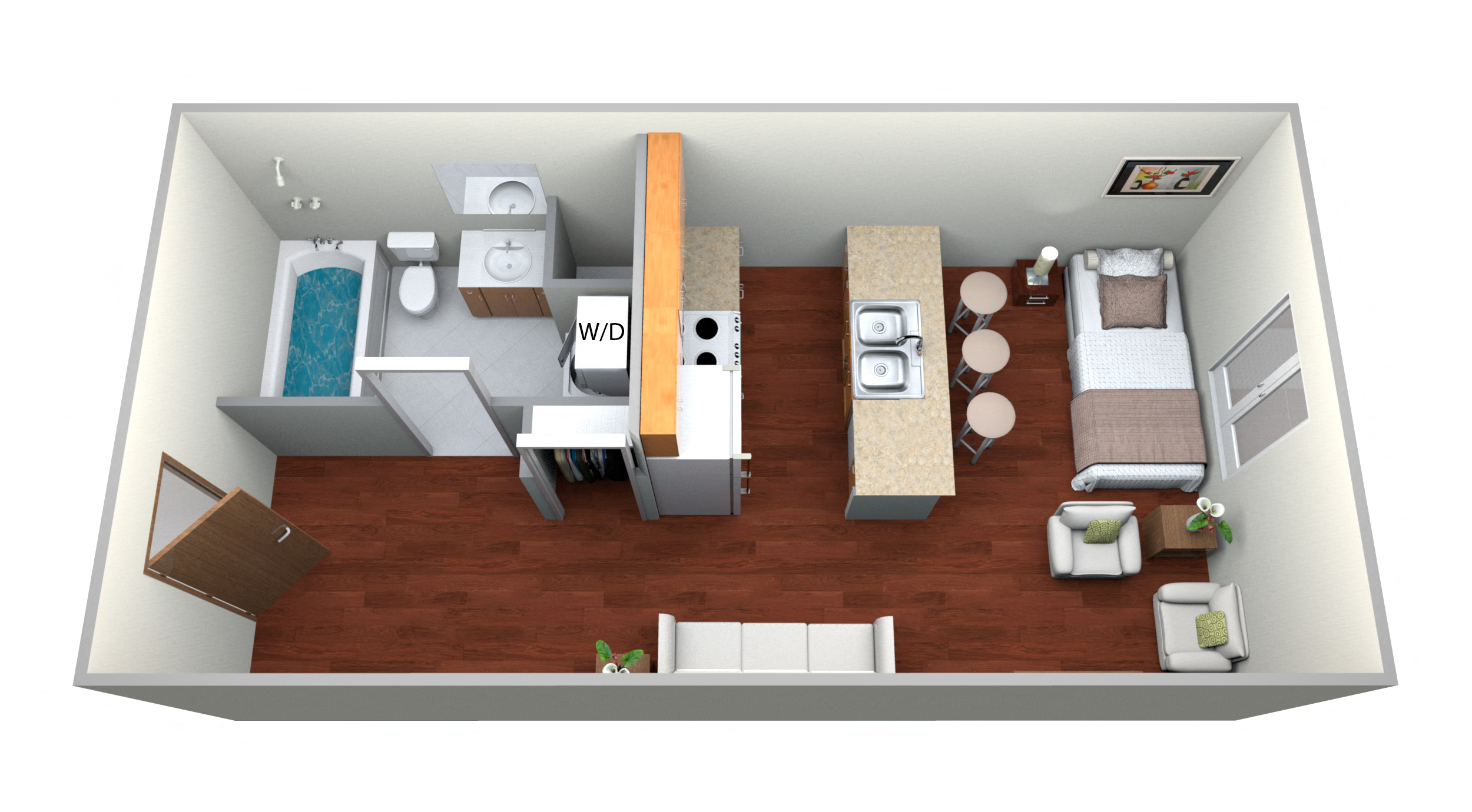 Studio Floor Plan at Courtyard Apartments on Belsly, Minnesota, 56560